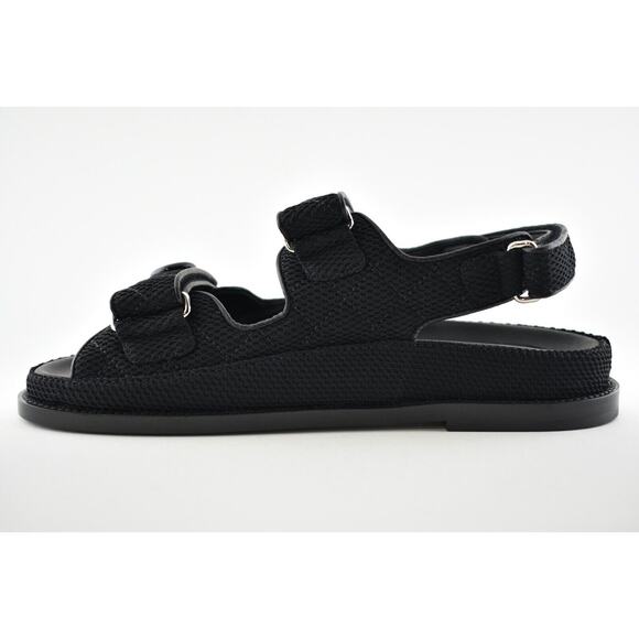 Chanel 21C Black Fabric Silver Logo Mule Slide Strap Flat Teva Dad Sandal 40.5 - Picture 9 of 11